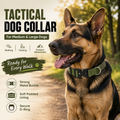 Green Tactical Dog Collar – Padded Nylon, Quick Release Metal Buckle, Control Handle & D-Ring – L