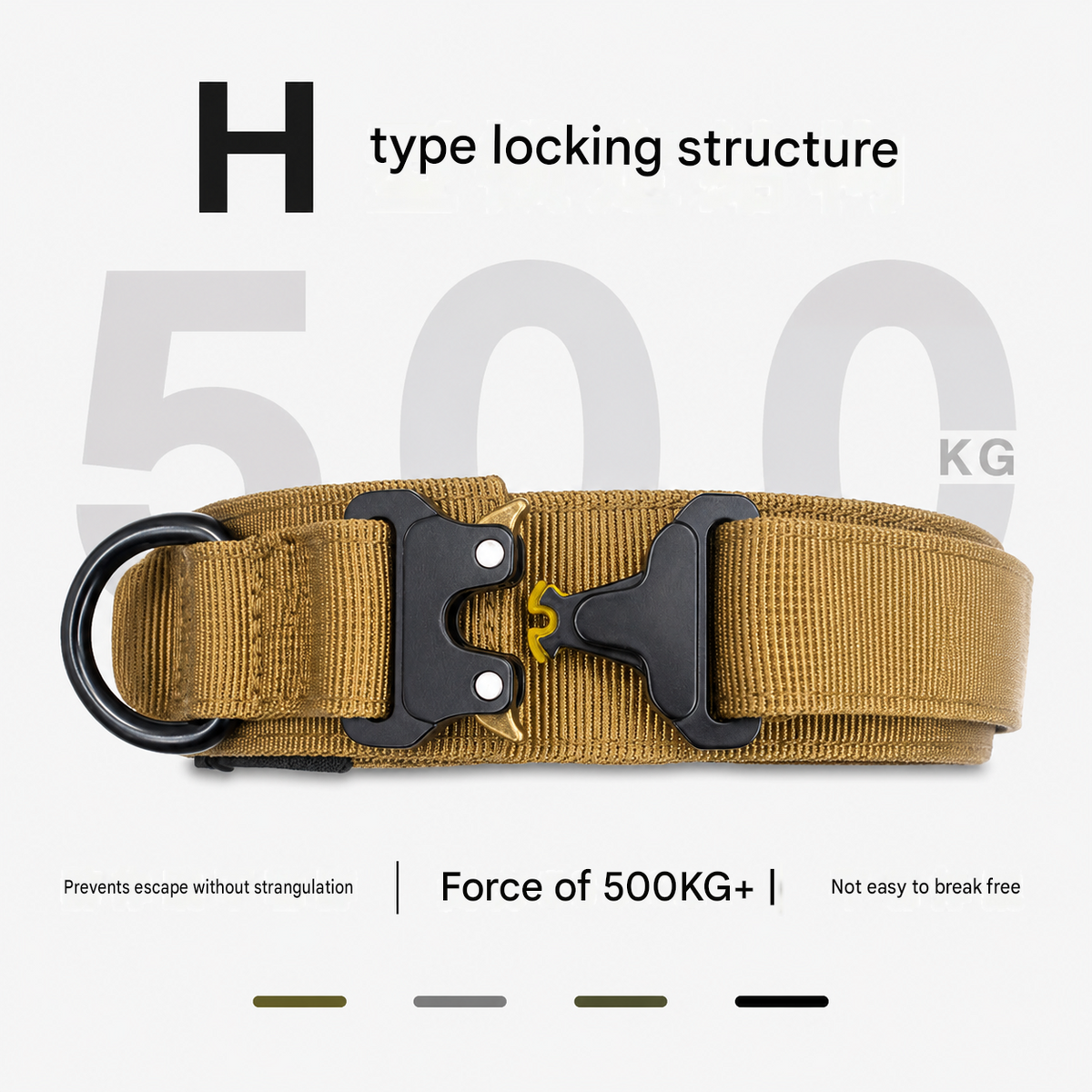 Green Tactical Dog Collar – Padded Nylon, Quick Release Metal Buckle, Control Handle & D-Ring – L