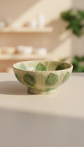 Ceramic cat bowl with leaf pattern