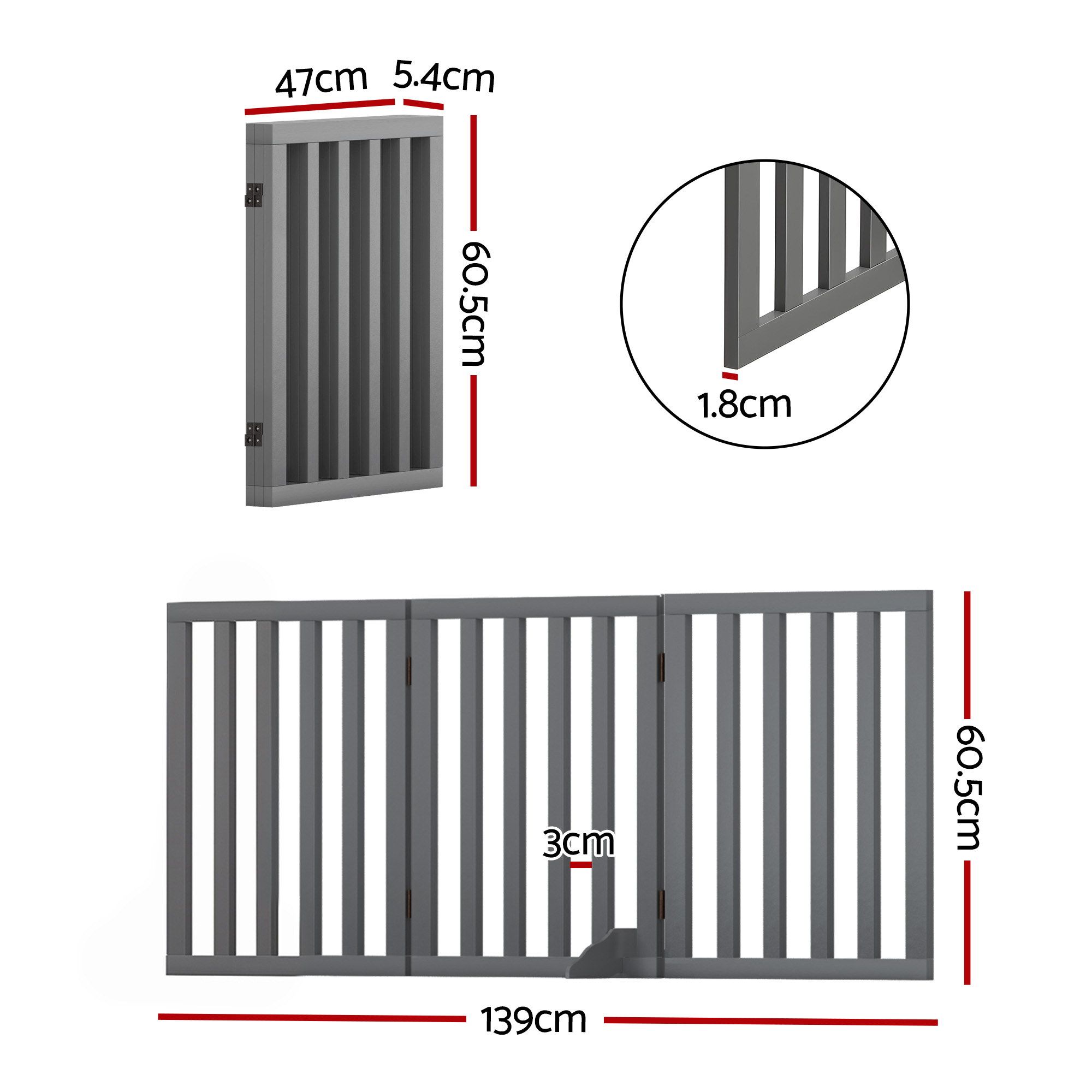 i.Pet Dog Gate Playpen Enclosure 3 Panels Pet Door Fence Wooden Play Pen Stair - Image 2
