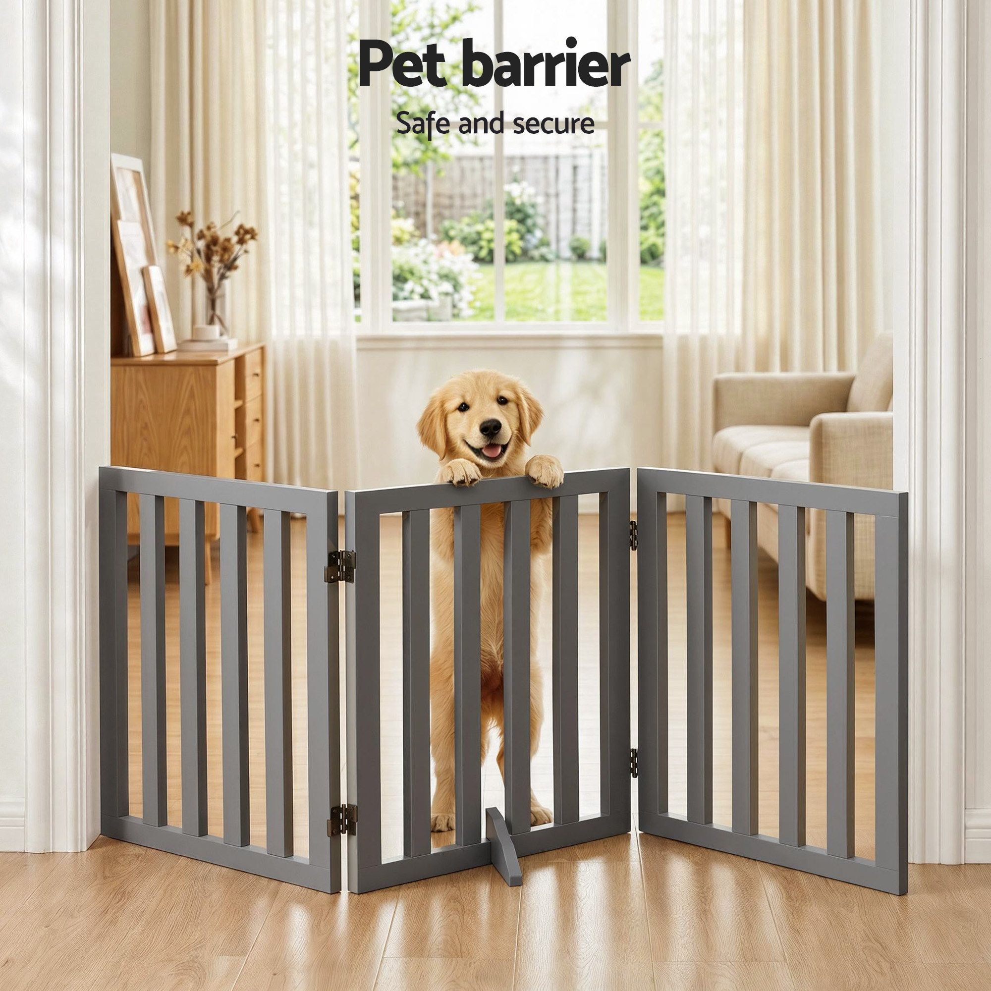 i.Pet Dog Gate Playpen Enclosure 3 Panels Pet Door Fence Wooden Play Pen Stair - Image 4