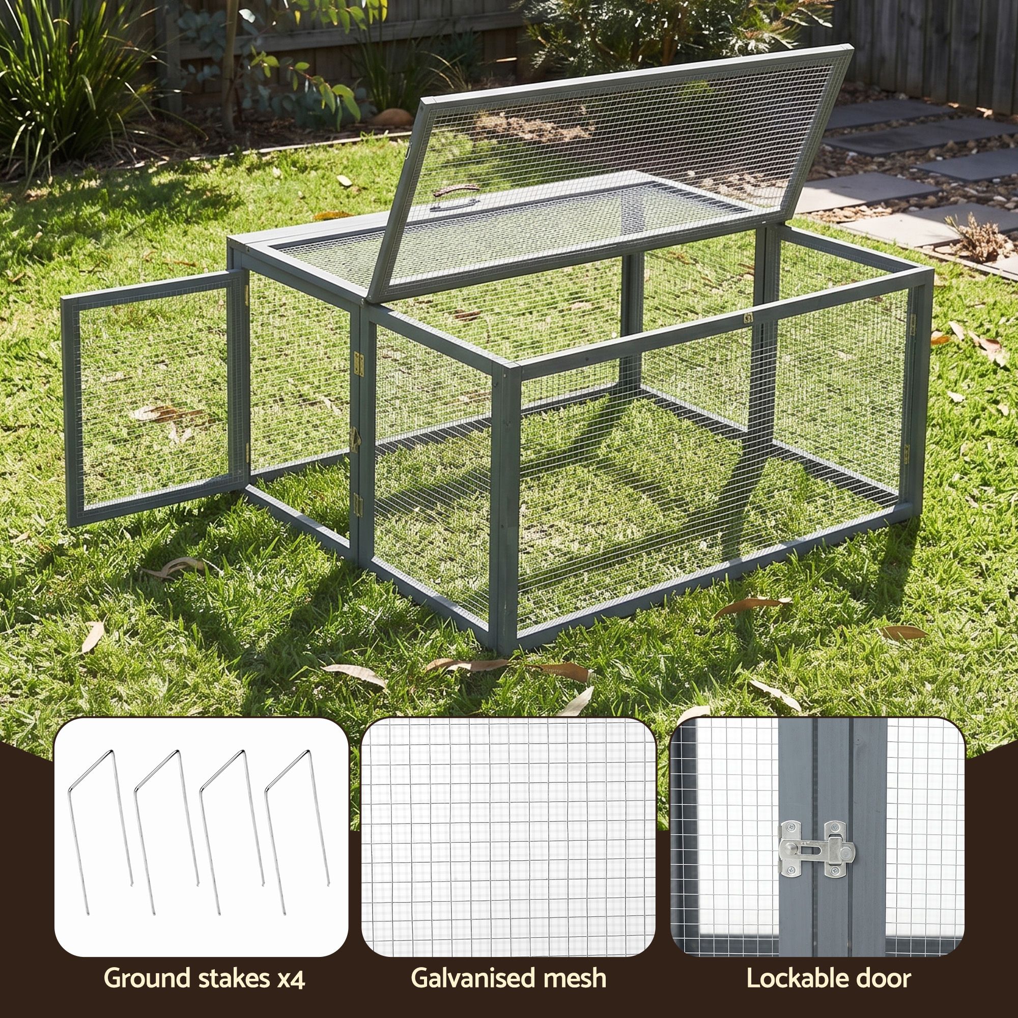 i.Pet Chicken Coop Large Portable Wooden Rabbit Run Cage Hutch Outdoor Folding Hen House 110cm - Image 7