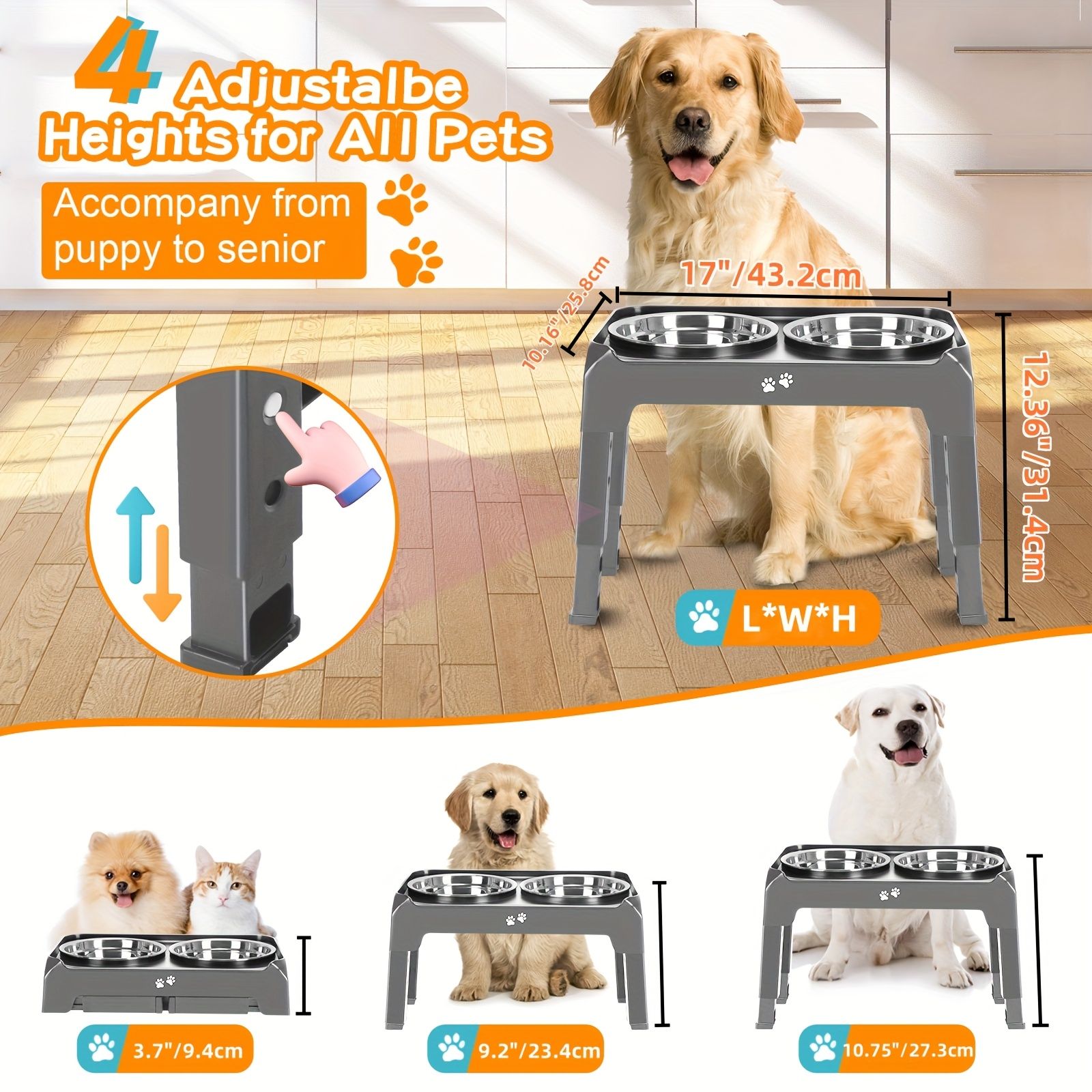 Black dog feeder, elevated dog feeder, double bowl dog feeder, stainless steel dog bowls, ergonomic pet feeder, anti-slip dog bowl stand - Image 9