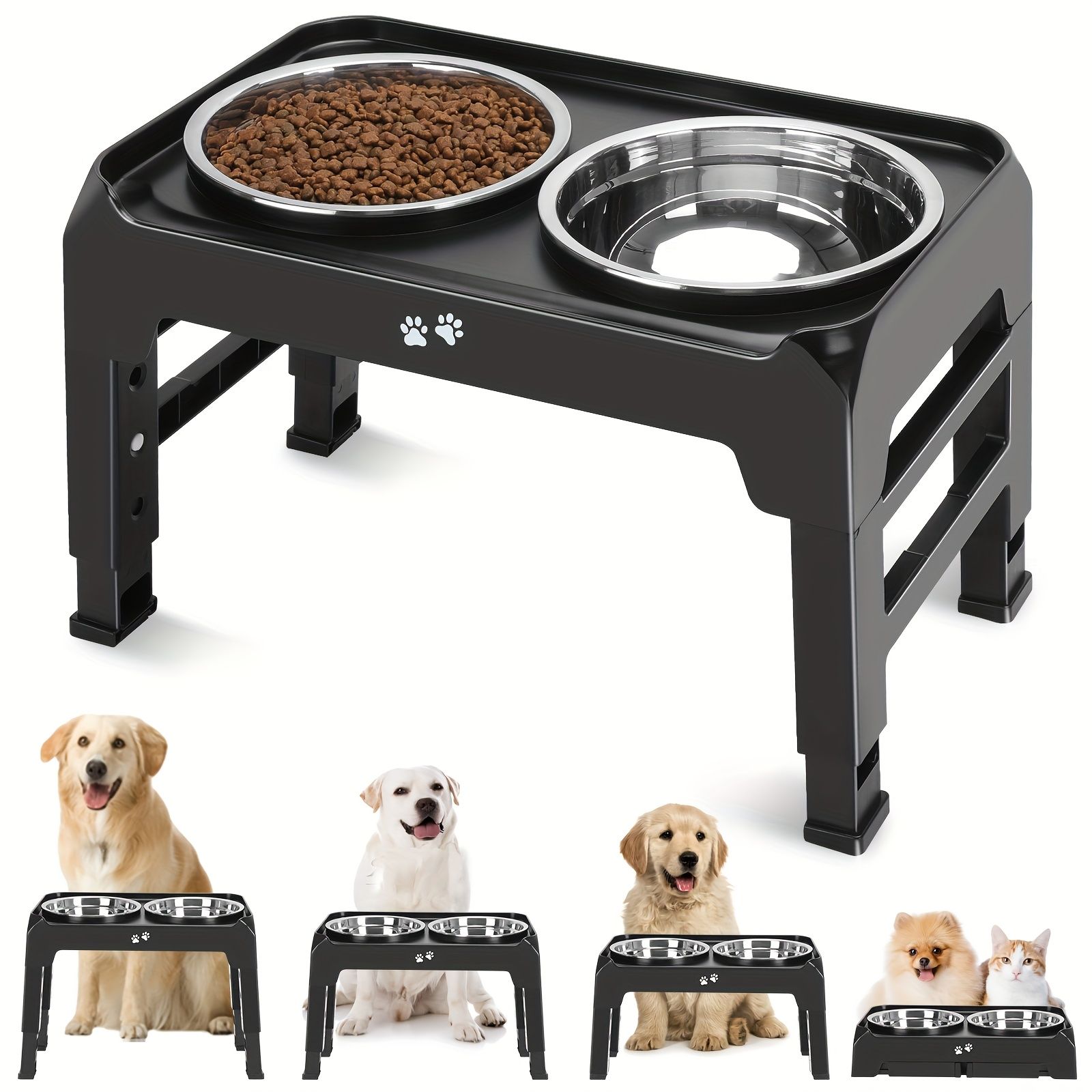 Gray Black dog feeder, elevated dog feeder, double bowl dog feeder, stainless steel dog bowls, ergonomic pet feeder, anti-slip dog bowl stand - Image 4