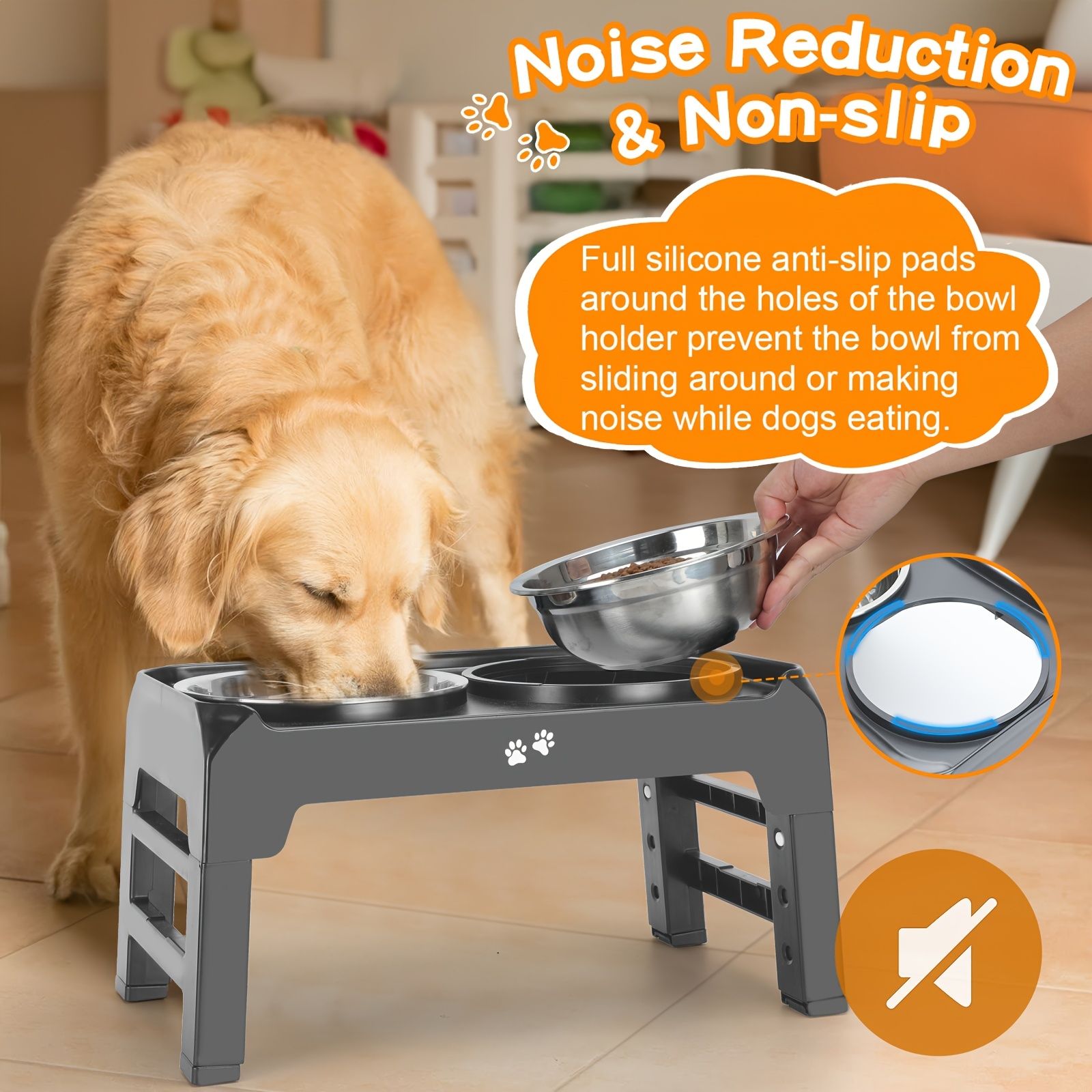 Gray Black dog feeder, elevated dog feeder, double bowl dog feeder, stainless steel dog bowls, ergonomic pet feeder, anti-slip dog bowl stand - Image 5