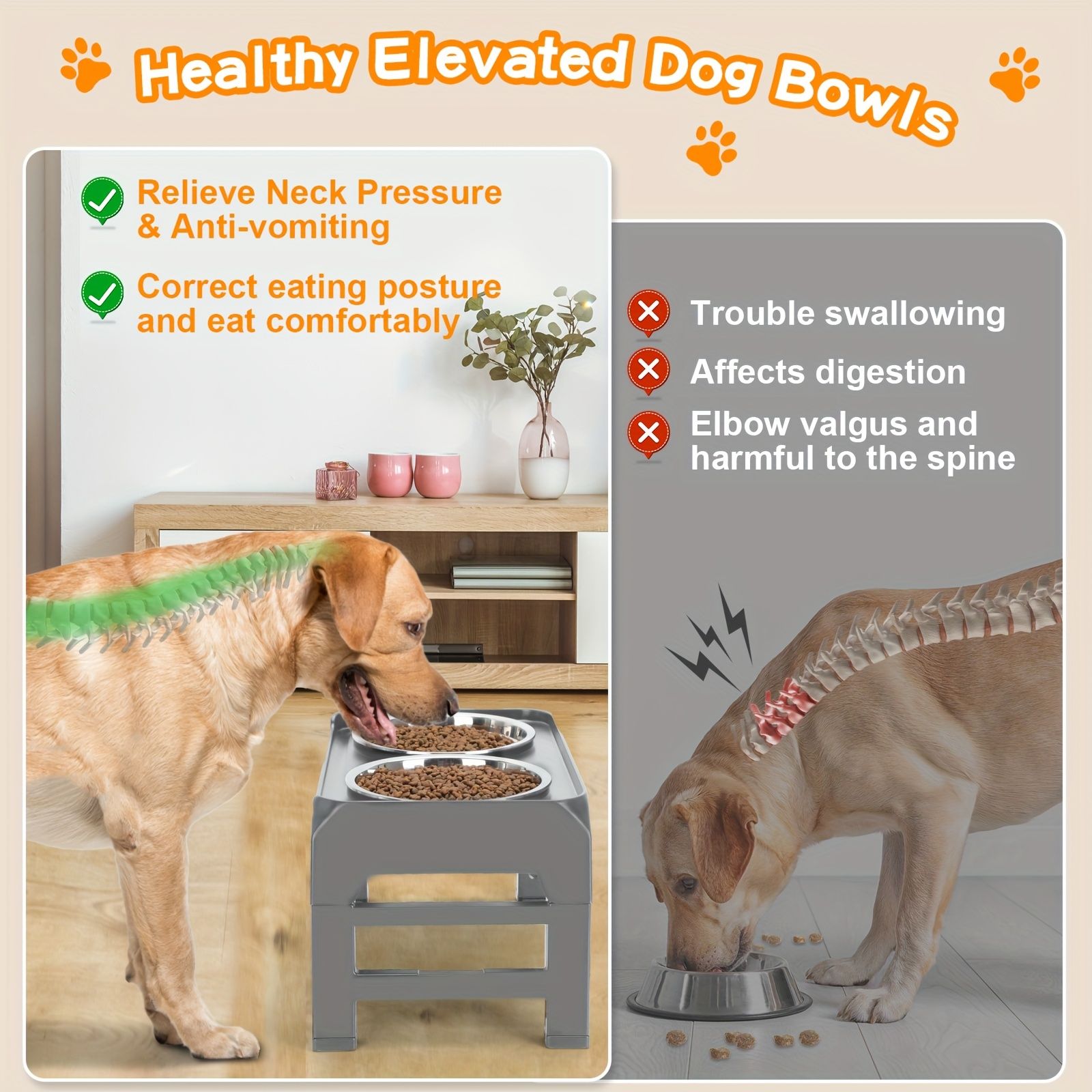 Gray Black dog feeder, elevated dog feeder, double bowl dog feeder, stainless steel dog bowls, ergonomic pet feeder, anti-slip dog bowl stand - Image 6