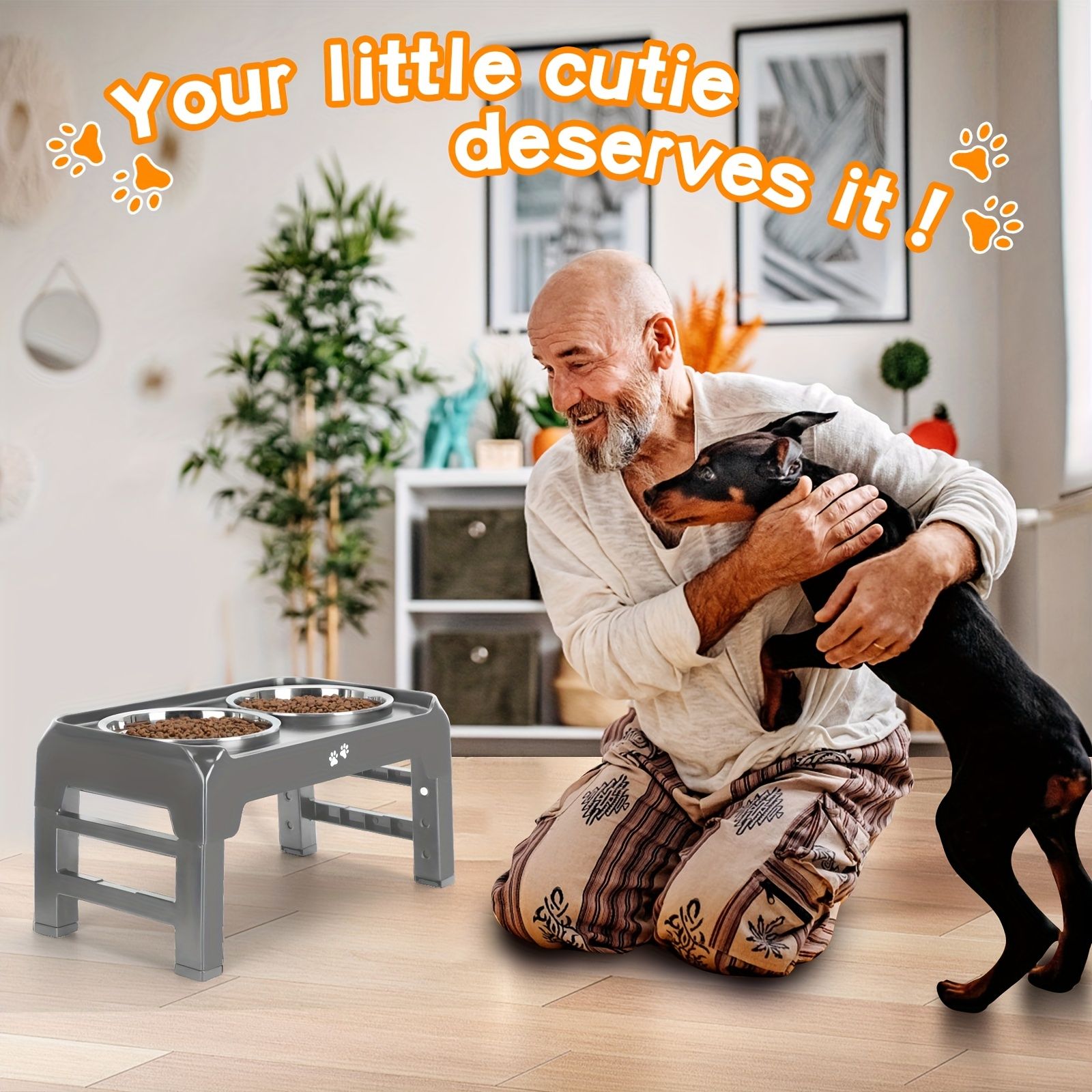 Gray Black dog feeder, elevated dog feeder, double bowl dog feeder, stainless steel dog bowls, ergonomic pet feeder, anti-slip dog bowl stand - Image 10