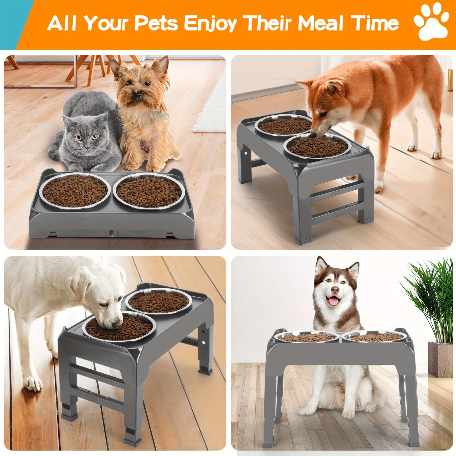 Gray Black dog feeder, elevated dog feeder, double bowl dog feeder, stainless steel dog bowls, ergonomic pet feeder, anti-slip dog bowl stand - Image 11
