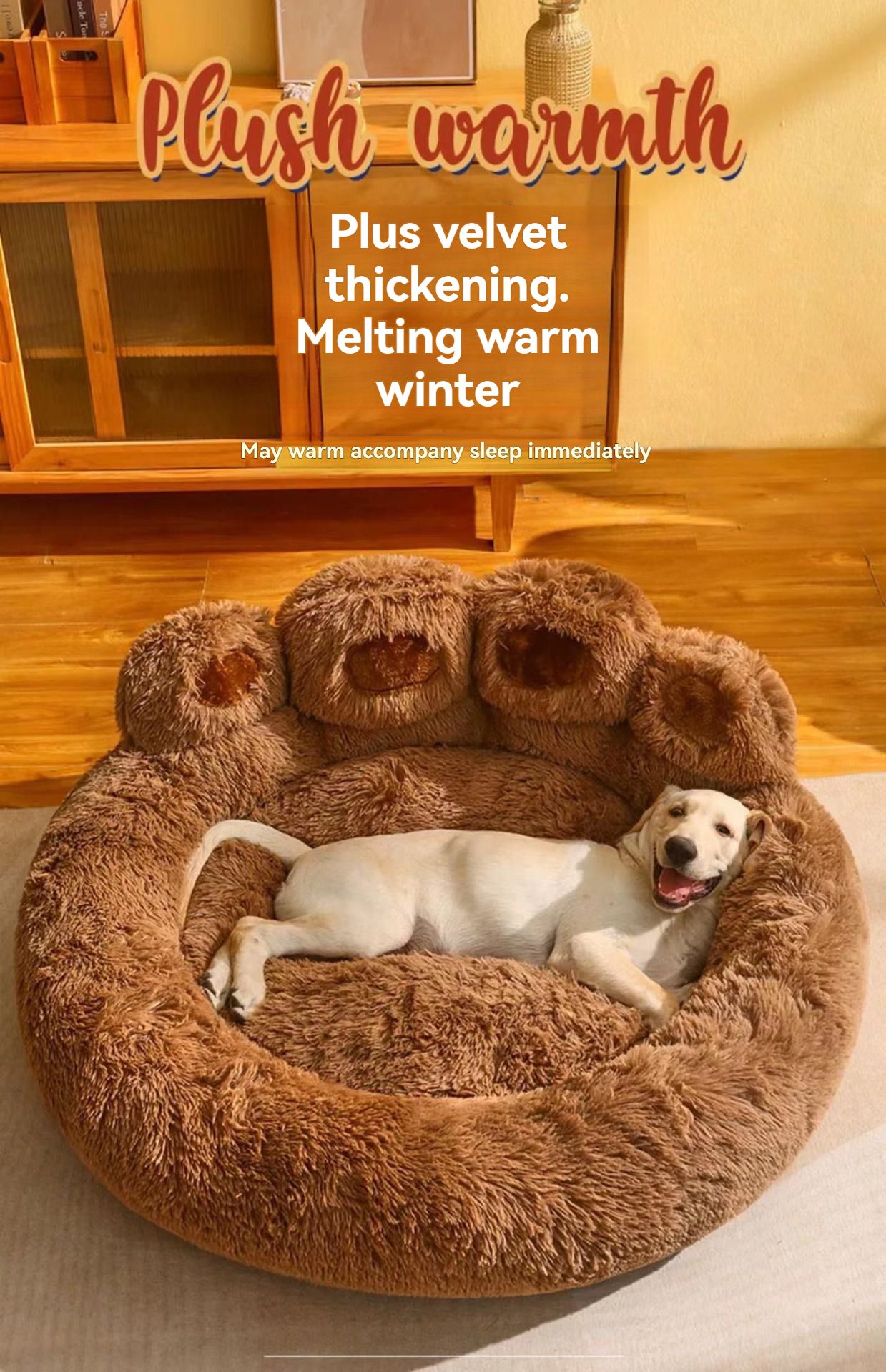 Gray Double-Strands Grey Furry Dog Bed with Paw Design, 90cm - Image 6