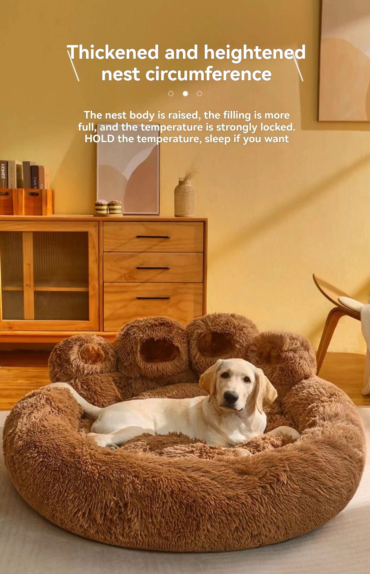 Red Double-Silk Red Fleece Dog Bed with Paw Design, 90cm Diameter - Image 2