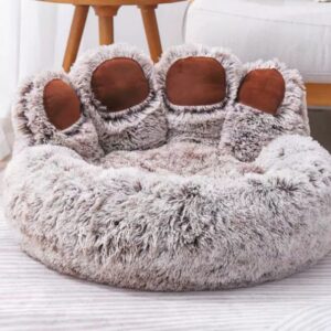 Large Round Dog Bed with Paw Design, Double-Silk Coffee Fleece