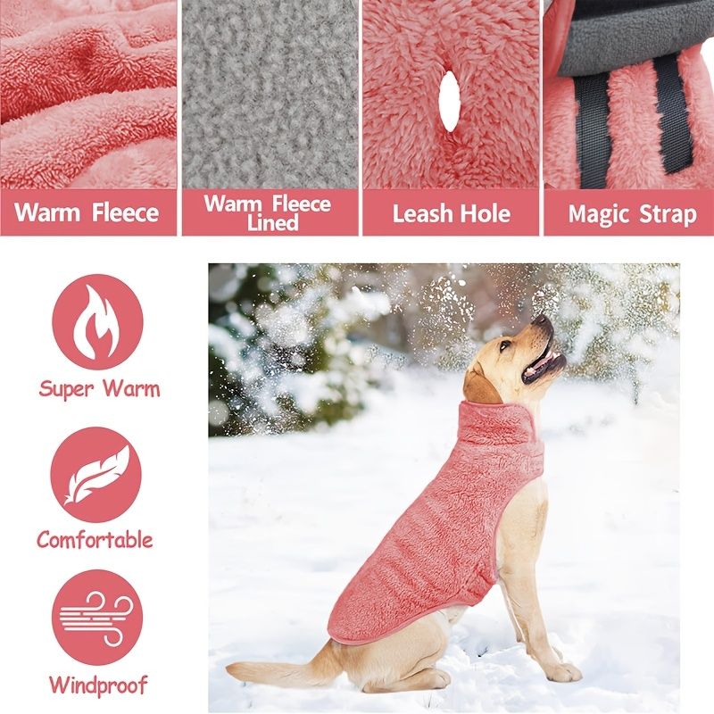 Pink XL Dog Fleece Vest, Super Warm & Windproof Winter Coat for Large Dogs - Image 6