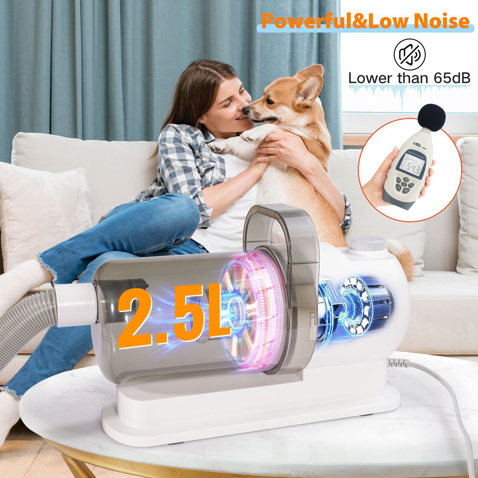 All-in-One Pet Grooming Vacuum Kit with Electric Clipper & Brushes for Dogs and Cats, Low Noise & Strong Suction (Grey) - Image 9