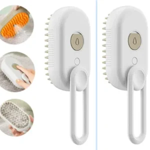 2 Piece Pet Steam Brush Set 3 in 1 Electric Spray Hair Removal Comb, White, USB