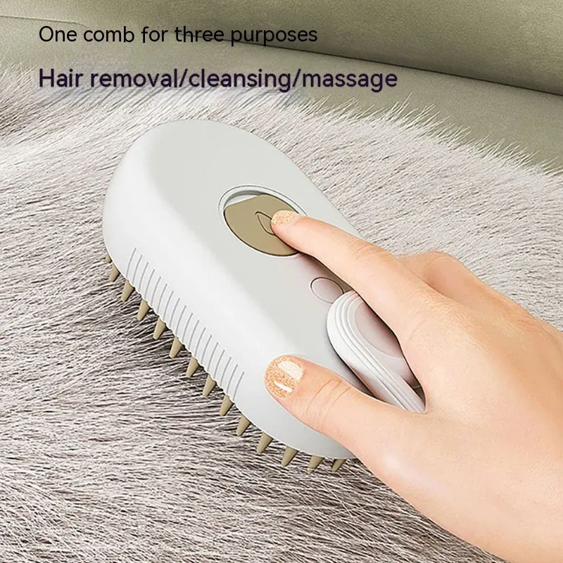 2 Piece Pet Steam Brush Set 3 in 1 Electric Spray Hair Removal Comb, White, USB - Image 2