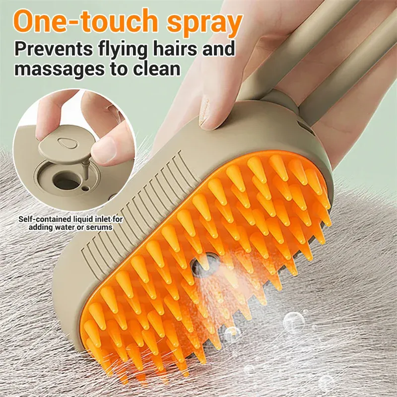 2 Piece Pet Steam Brush Set 3 in 1 Electric Spray Hair Removal Comb, White, USB - Image 3