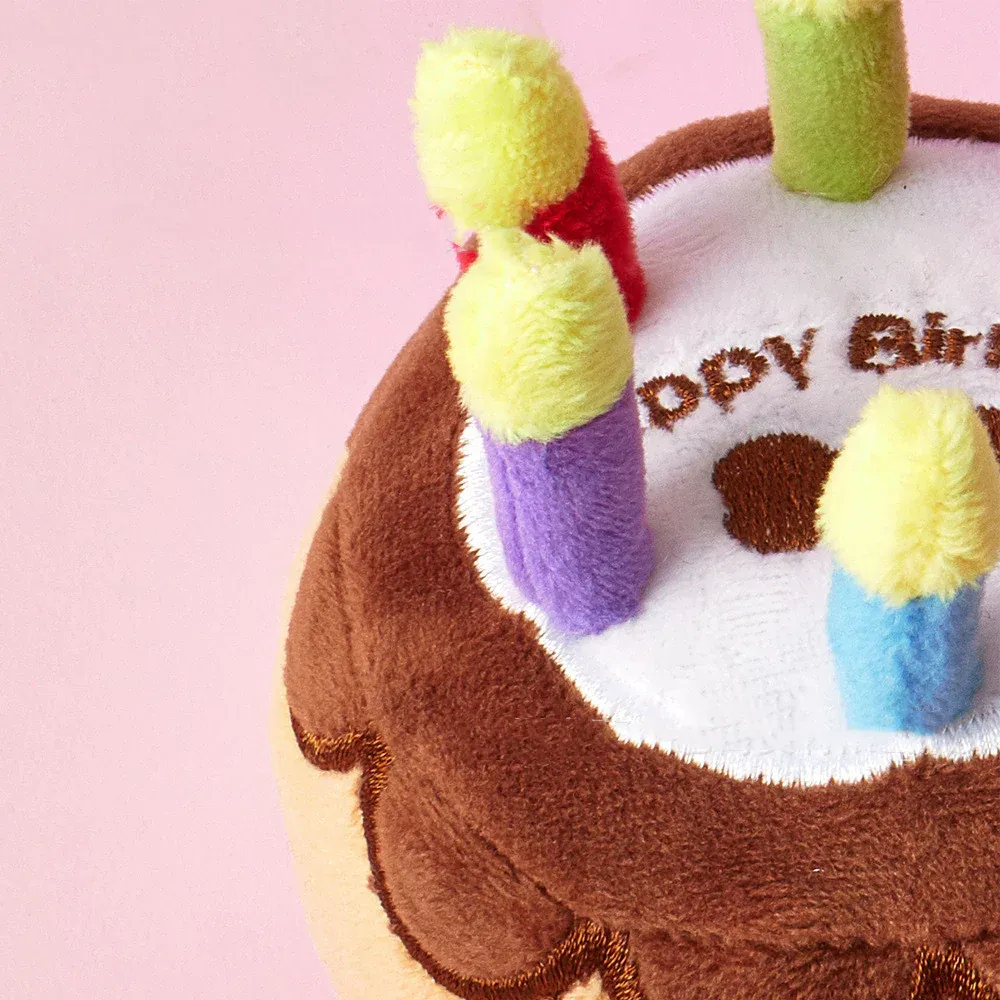 Dog Birthday Cake Plush Fetch Toy, Brown - Image 2