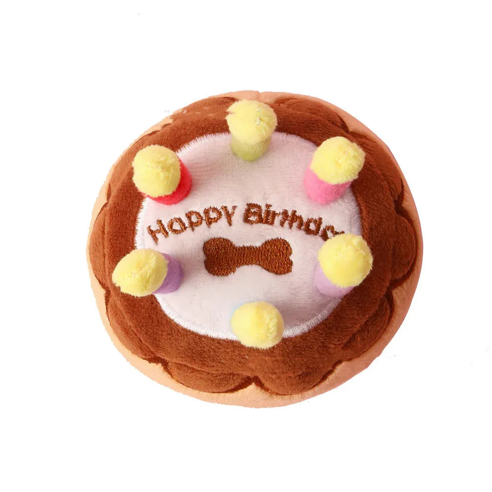 Dog Birthday Cake Plush Fetch Toy, Brown - Image 4