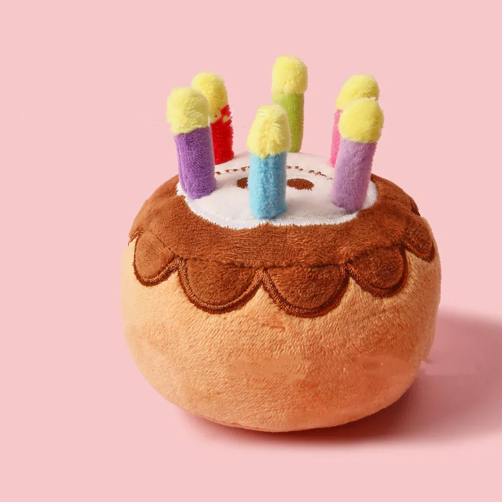 Dog Birthday Cake Plush Fetch Toy, Brown - Image 5