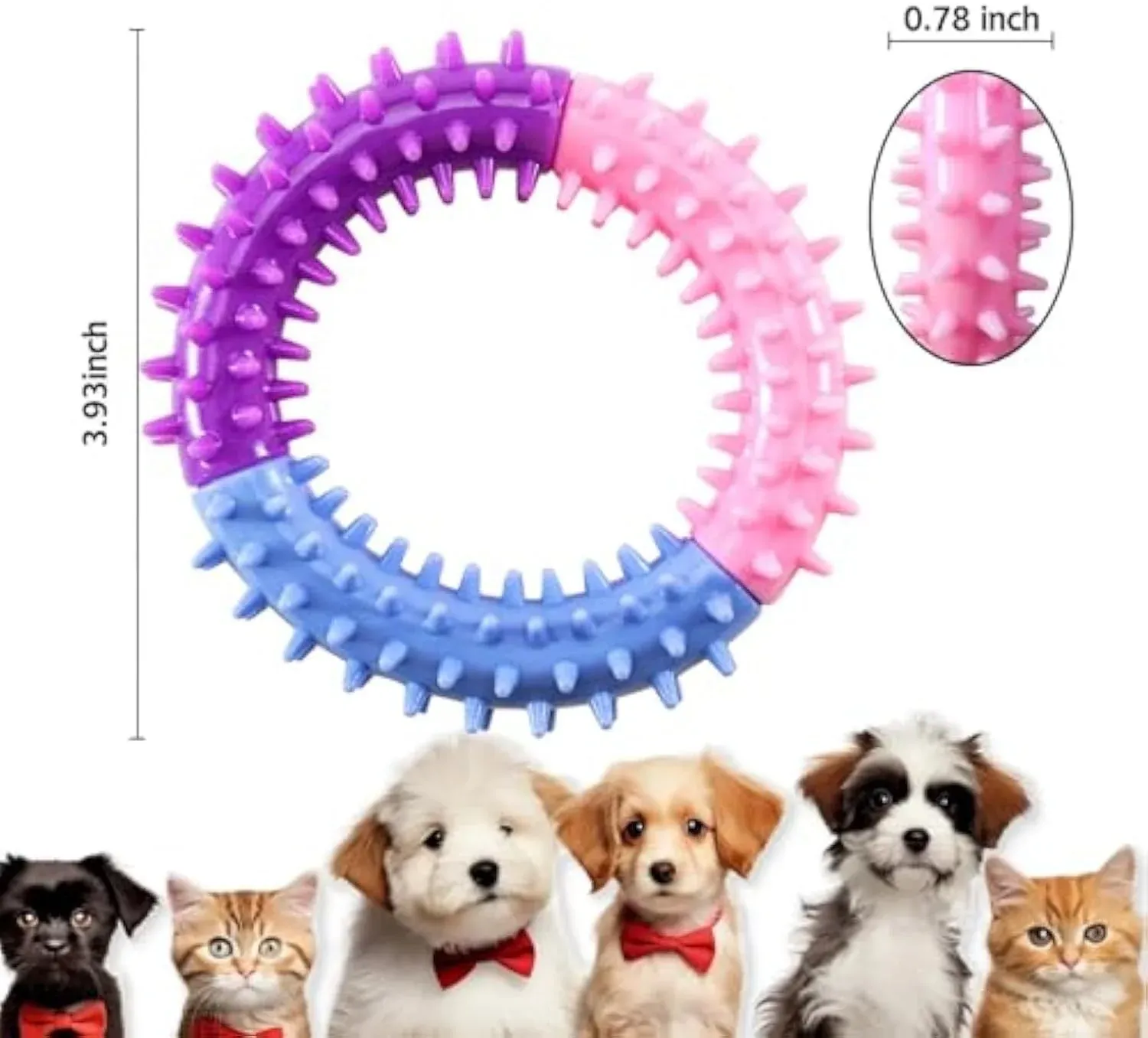 Dog Chew Ring Toy Rubber Puppy Teething Toy, Blue Pink Purple - Image 3
