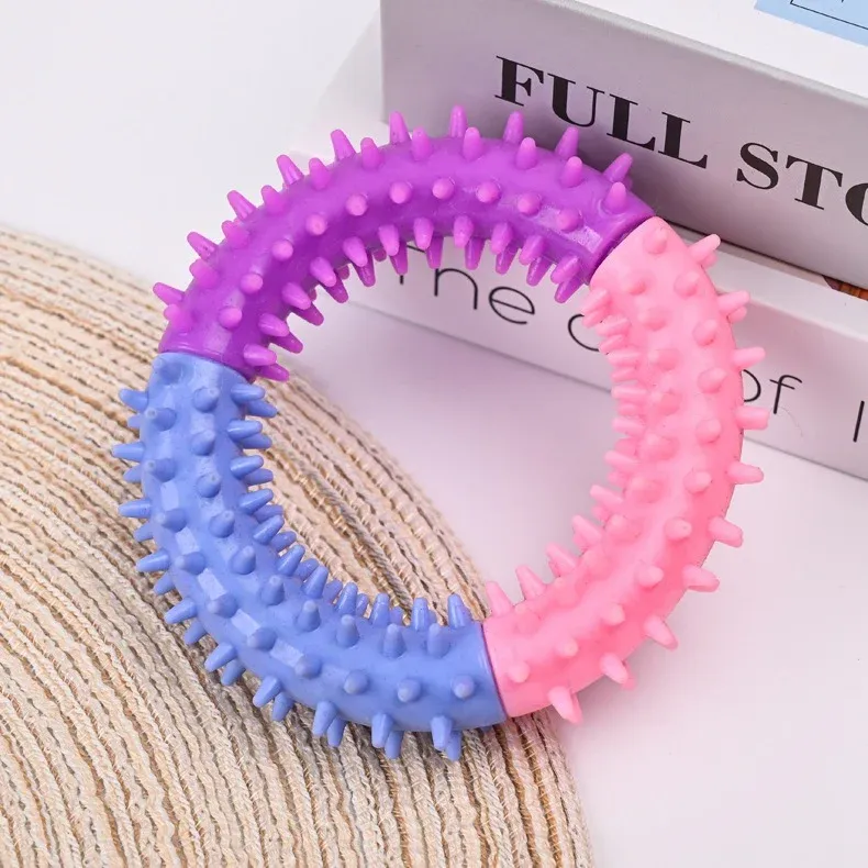 Dog Chew Ring Toy Rubber Puppy Teething Toy, Blue Pink Purple - Image 6