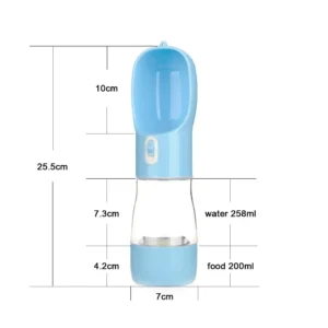 Pet Water Bottle with Integrated Feeder, Blue
