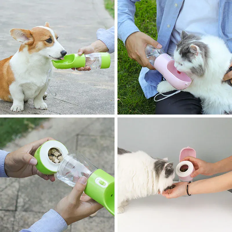 Pet Water Bottle with Integrated Feeder, Blue - Image 4