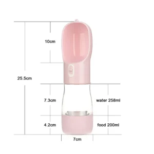 Pet Water Bottle with Integrated Feeder, Pink
