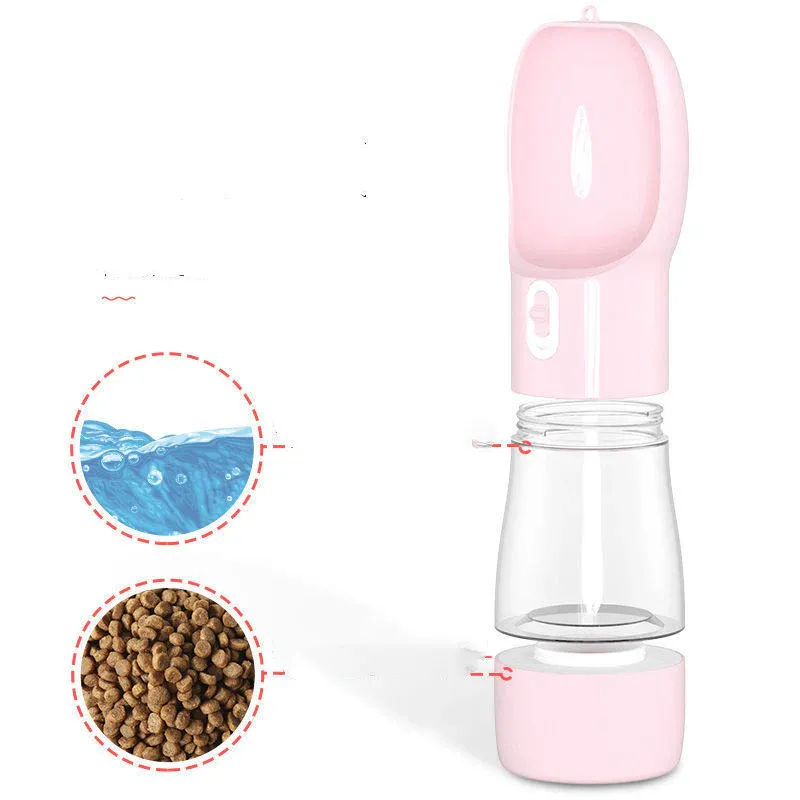 Pet Water Bottle with Integrated Feeder, Pink - Image 2