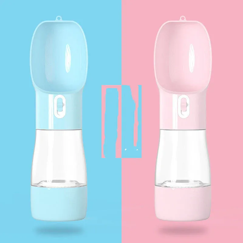 Pet Water Bottle with Integrated Feeder, Pink - Image 3