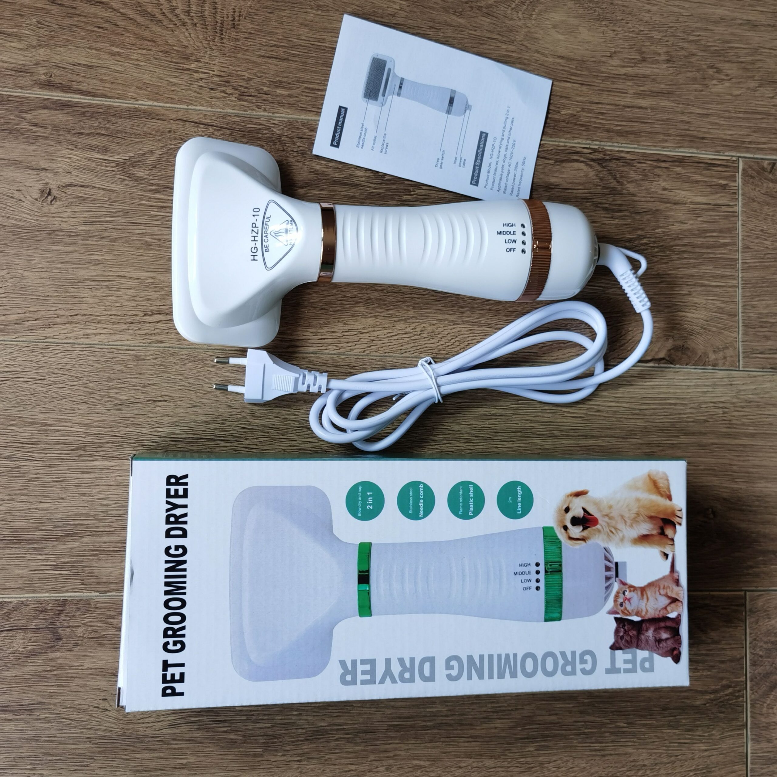 2 in 1 Pet Hair Dryer Comb Grooming Set, Gold, AU Plug - Image 2