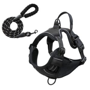 Reflective Pet Vest, Dog Harness, No Pull, Breathable, 1.5-meter tow rope - Black, L