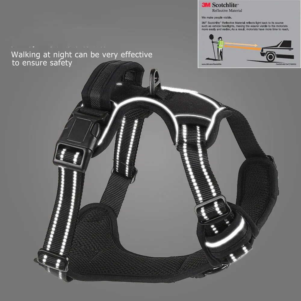 Reflective Pet Vest, Dog Harness, No Pull, Breathable, 1.5-meter tow rope - Black, L - Image 2