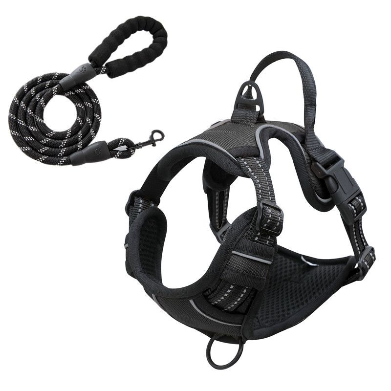 Reflective Pet Vest, Dog Harness, No Pull, Breathable, 1.5-meter tow rope - Black, S