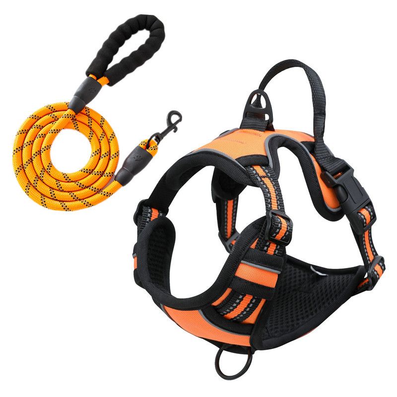Reflective Pet Vest, Dog Harness, No Pull, Breathable, 1.5-meter tow rope - Orange, M