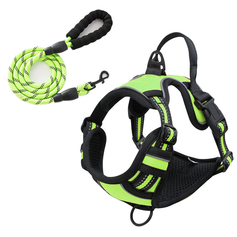 Reflective Pet Vest, Dog Harness, No Pull, Breathable, 1.5-meter tow rope - Green, M