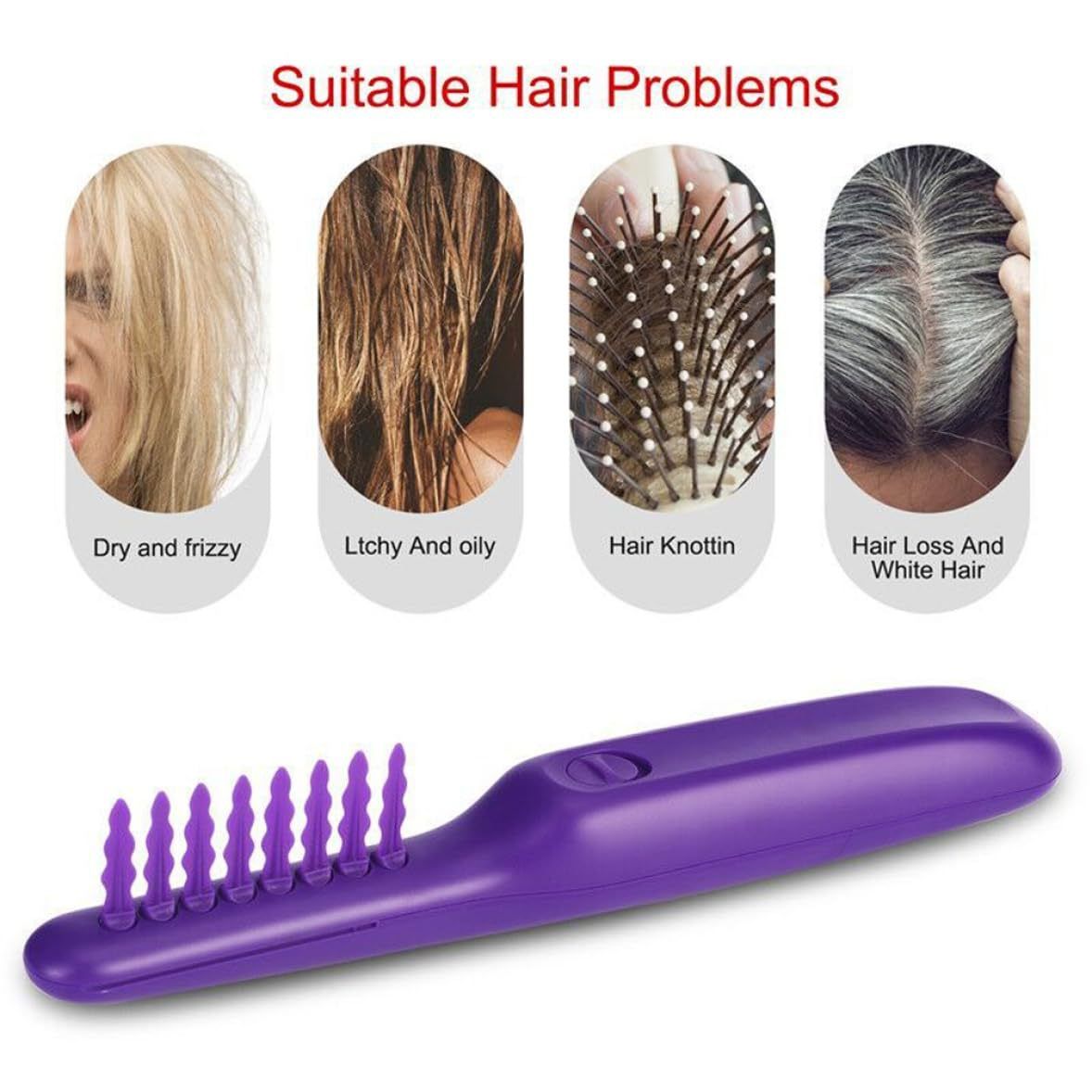 Electric Massage Comb with Detangling Brush - Dual Use Wet/Dry Negative Ion for Long Hair, with Brush Cover ,purple 27*6*4cm ,Need to bring your own battery - Image 2
