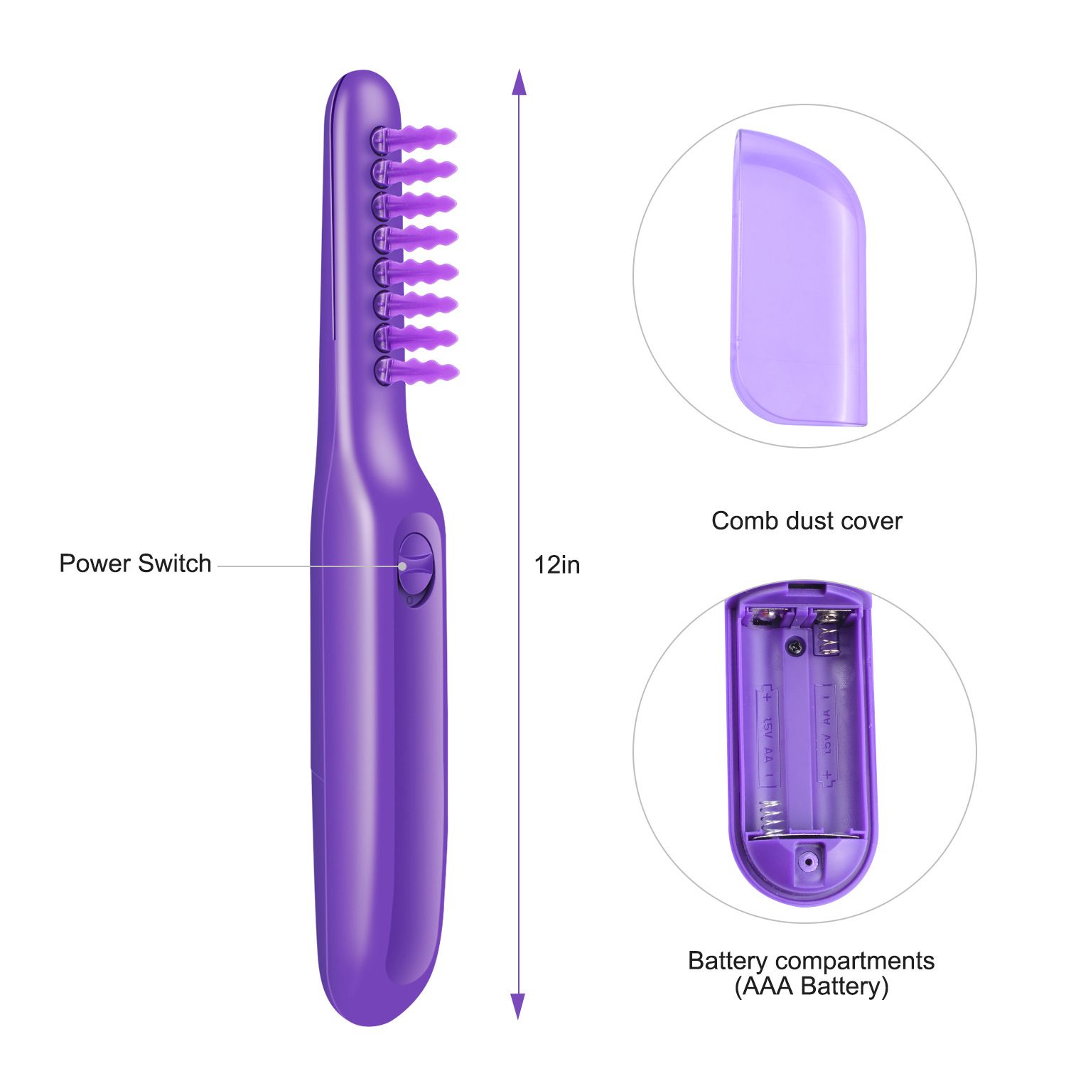Electric Massage Comb with Detangling Brush - Dual Use Wet/Dry Negative Ion for Long Hair, with Brush Cover ,purple 27*6*4cm ,Need to bring your own battery - Image 3