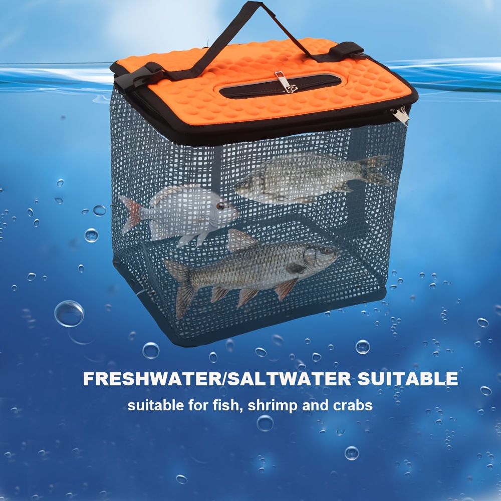 Floating Fish Basket for Live Caught, Foldable Fishing Holder Bucket Portable Collapsible Fishing Net Storage Cage for Live Fish Bait Live Well(28.45*22.1*24.89cm) - Image 4