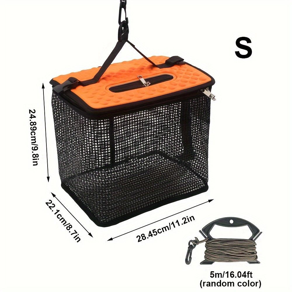 Floating Fish Basket for Live Caught, Foldable Fishing Holder Bucket Portable Collapsible Fishing Net Storage Cage for Live Fish Bait Live Well(28.45*22.1*24.89cm) - Image 5