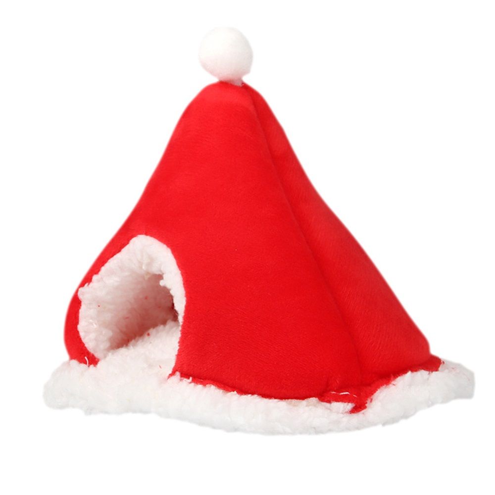 Cat Bed Christmas Hat Cat Tent House Self-Warming Comfortable Triangle Pet Xmas Dog Cave in Winter (Red) - Image 3