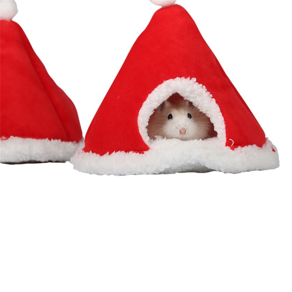 Cat Bed Christmas Hat Cat Tent House Self-Warming Comfortable Triangle Pet Xmas Dog Cave in Winter (Red) - Image 4