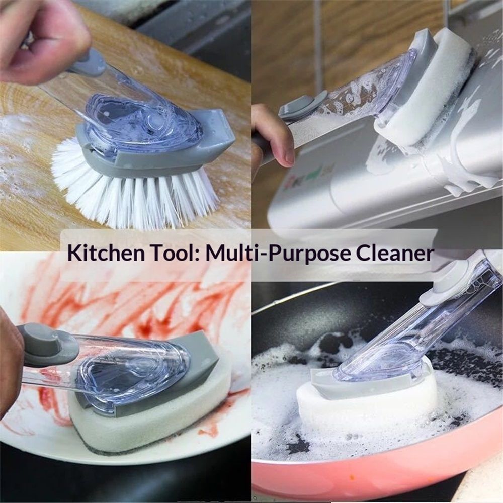 Soap Dispensing Dish Brush Storage Set, Kitchen Brush for Pot Pan Sink Cleaning, Pot Washing Sponge Lazy Cleaner Household - Image 4