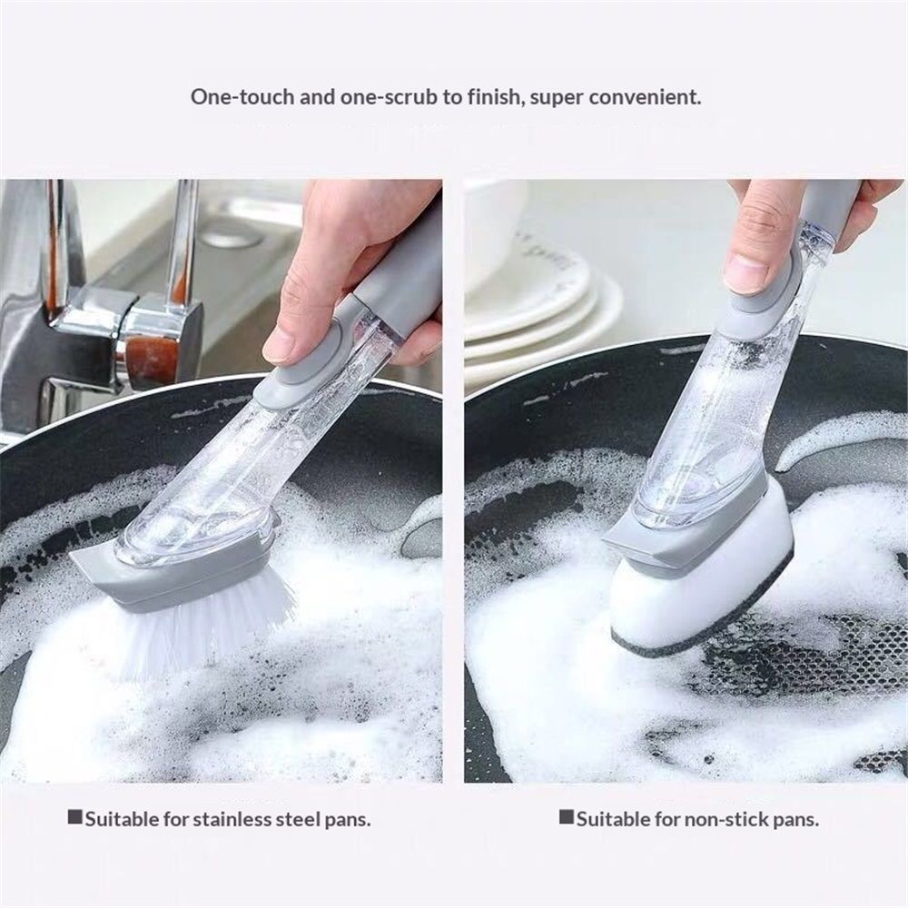 Soap Dispensing Dish Brush Storage Set, Kitchen Brush for Pot Pan Sink Cleaning, Pot Washing Sponge Lazy Cleaner Household - Image 5