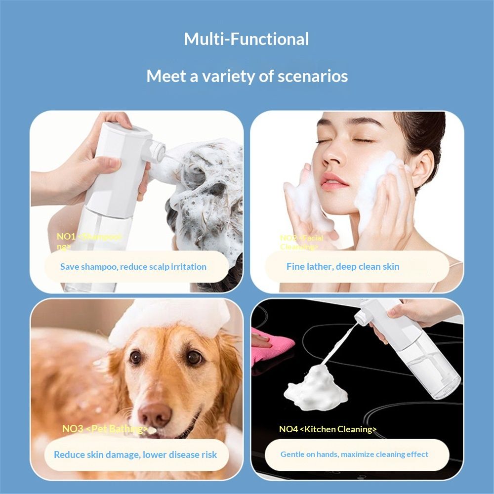 Electric Foaming Shampoo Dispenser Foam Sprayer Shampoo Foamer for Woman Men Baby Kid Dog Cat -White - Image 4