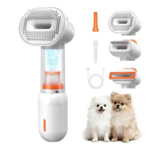 Vacuum Dog Cat Brush De-shedding Tool, 4-in-1 Self-Cleaning Slicker Brush and Undercoat Rake, De-shedding Grooming Tool, Anti-Static, Massage, Brushing Multi-Functional All-in-One (White)