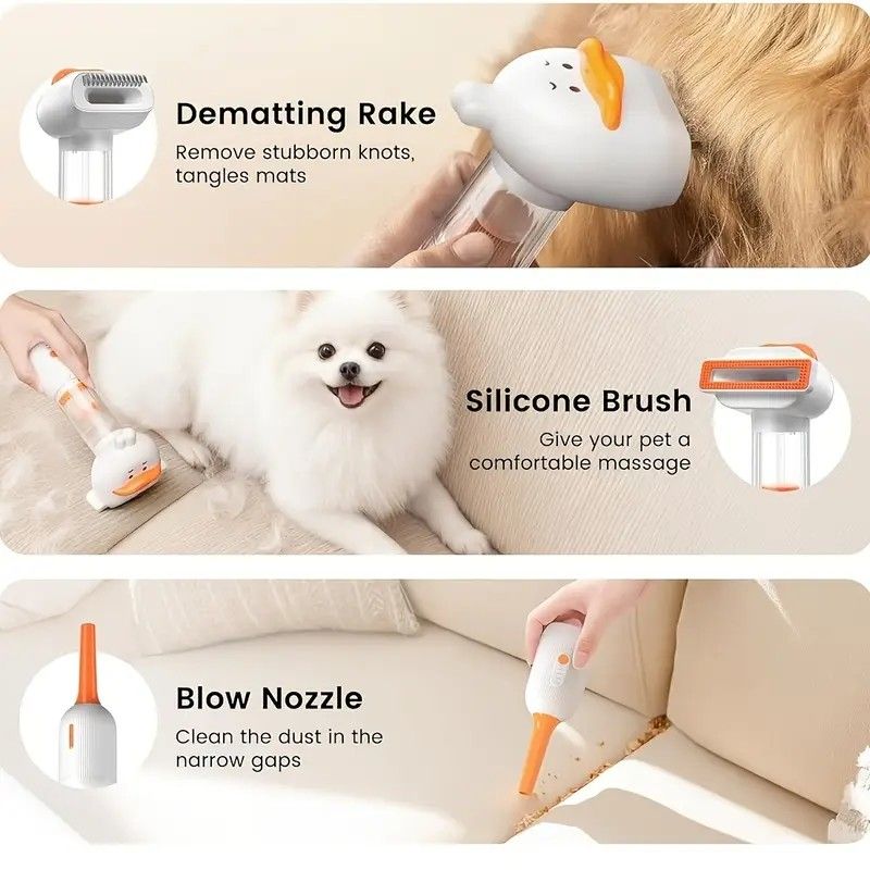 Vacuum Dog Cat Brush De-shedding Tool, 4-in-1 Self-Cleaning Slicker Brush and Undercoat Rake, De-shedding Grooming Tool, Anti-Static, Massage, Brushing Multi-Functional All-in-One (White) - Image 7