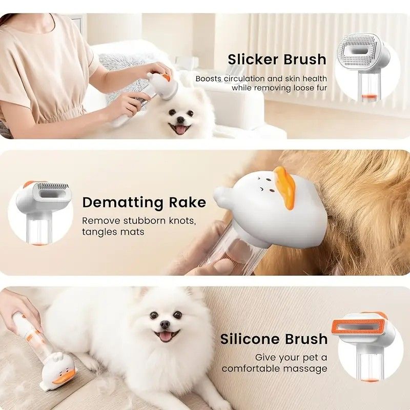 Vacuum Dog Cat Brush De-shedding Tool, 4-in-1 Self-Cleaning Slicker Brush and Undercoat Rake, De-shedding Grooming Tool, Anti-Static, Massage, Brushing Multi-Functional All-in-One (White) - Image 8