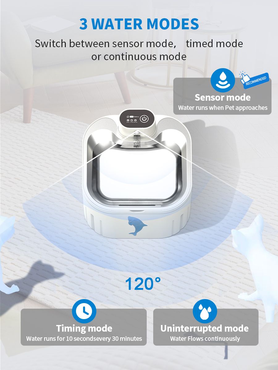 U7 Cat Water Fountain Waterer 3L/101oz, Wireless & USB Rechargeable Pet Water Fountain with 304 Stainless Steel Lid, Smart Infrared Motion Sensor Automatic Pet Water Dispenser, Ultra Quiet Pump, Detachable Easy Clean, 4 Filters Included - Image 4