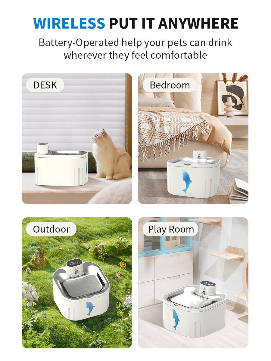 U7 Cat Water Fountain Waterer 3L/101oz, Wireless & USB Rechargeable Pet Water Fountain with 304 Stainless Steel Lid, Smart Infrared Motion Sensor Automatic Pet Water Dispenser, Ultra Quiet Pump, Detachable Easy Clean, 4 Filters Included - Image 5